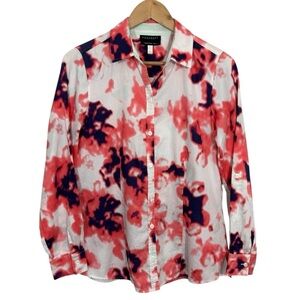 Foxcroft Modern Fit Button Up Shirt Womens 8 White Pink Long Sleeve 100% Cotton